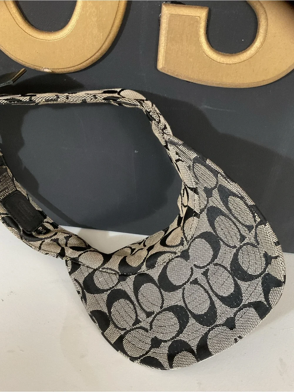 Coach Black and Cream Signature Visor Scarf